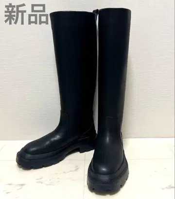 새상품 18,700엔 탱크 밑창 롱 부츠 통굽 블랙 L 사이드 코어 부츠