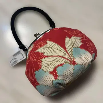 패브릭 소재 빨강과 파랑 금 장식 꽃무늬 가마구치 백