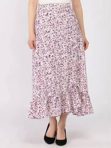 섀도우 플라워 프릴 롱 스커트 핑크