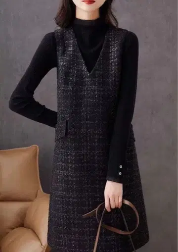 슬리브리스 트위드 원피스 블랙 계열