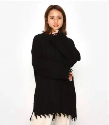 로데오 크라운 블랙 프린지 니트 원피스 튜닉 긴팔