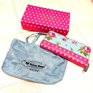 [ 상자 수납 가방 있음 ] Think Bee! 꽃무늬 장지갑 블루