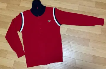 (빈티지 레트로) 라코스테 Lacoste 빨간색/네이비 지퍼 가디건