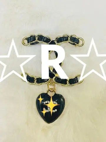 브로치 블랙 하트 골드 반짝반짝