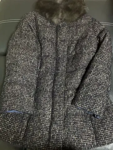 Se ninon selected 다운 자켓 네이비 트위드 퍼