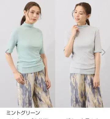 천사의 면 쉬폰 리버서블 모크넥 칠부 소매 풀오버 LL 민트 그린