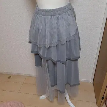 쉬폰 레이어드 그레이 롱 스커트