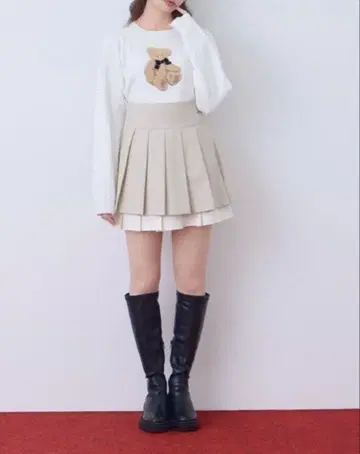 베이지 플리츠 스커트 여성용