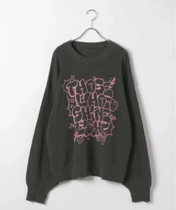 오버 사이즈 니트 그래픽 프린트 그레이 카키 핑크 PBLIM