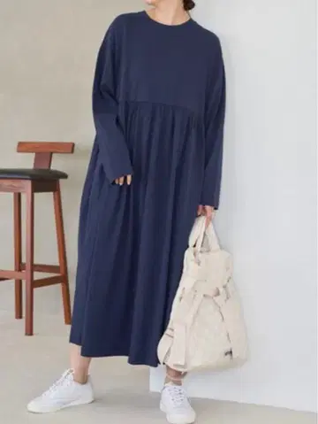 FREAK'S STORE 허리 개더 절개 맥시 원피스 네이비