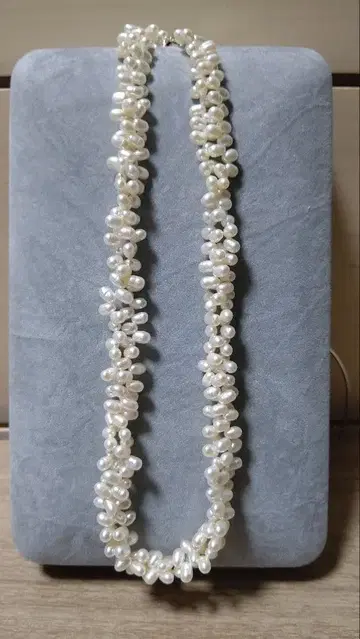 담수 진주 (라이스 약 6mm) 2줄 트위스트 디자인 목걸이