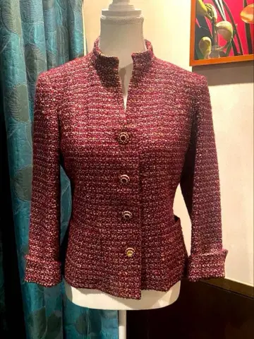 새상품급 DAMA Collection 트위드 자켓 보르도 비쥬 버튼