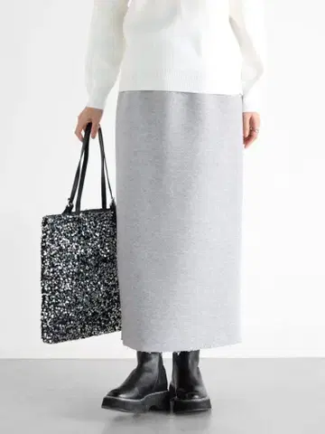 Vin 종이 펜슬 스커트 멜란지 크루