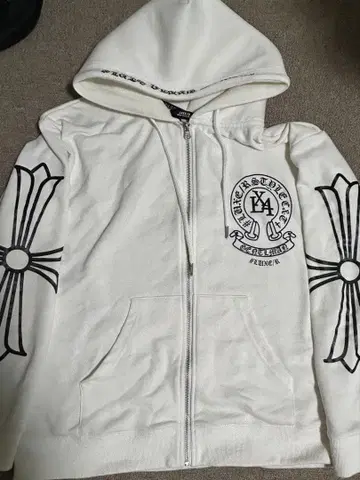 LUXE/R 러그 화이트 XL 블랙 레터 프린트 집업 후드티