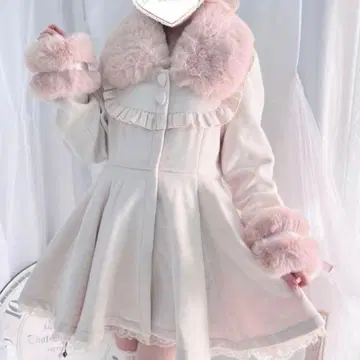 MARS 마즈 사키마루 하트 버튼 부착 요크 롱 코트 핑크