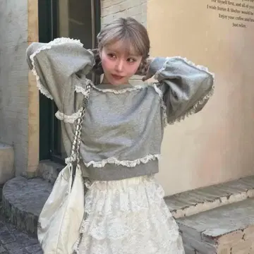 새상품 Treaturself 레이스 프릴 코튼 스웨트