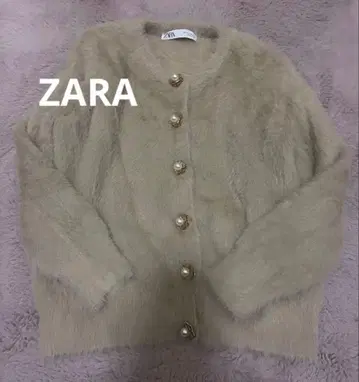 새상품급 ZARA 베이지 퍼 가디건