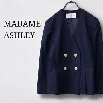 MADAME ASHLEY 노카라 자켓 골드 버튼 울 100% 큐프라