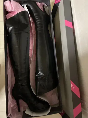 23.5cm 다이애나 블랙 니하이 부츠 백 지퍼 블랙