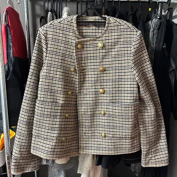 미라 오웬 노카라 체크 자켓