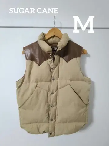 SUGAR CANE 베이지 다운 베스트 M 가죽 요크 다운 베스트
