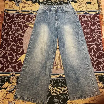 라이트 블루 와이드 레그 데님 초와이드