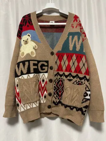 [ HOOK ] 패치워크 패턴 니트 가디건 L 사이즈 브라운