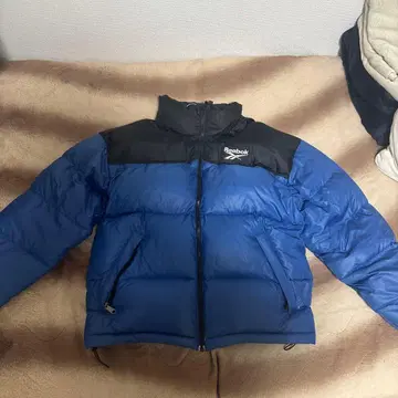 Reebok 다운 자켓 청흑 후드 부착