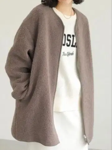 LEPSIM 라이트 보아 파이핑 코트 모카