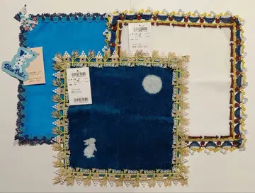 치카자와 레이스 타월 손수건 3개 세트 달걀 간장밥 달맞이 토끼 블루달