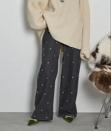 와이드 데님 하트 무늬 THE YON