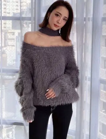 GYDA 오프숄더 샤기 초커 2WAY 니트탑 에모다 grl