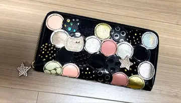 츠모리치사토 멀티 도트 서클 도트 장지갑 지퍼 블랙 스타