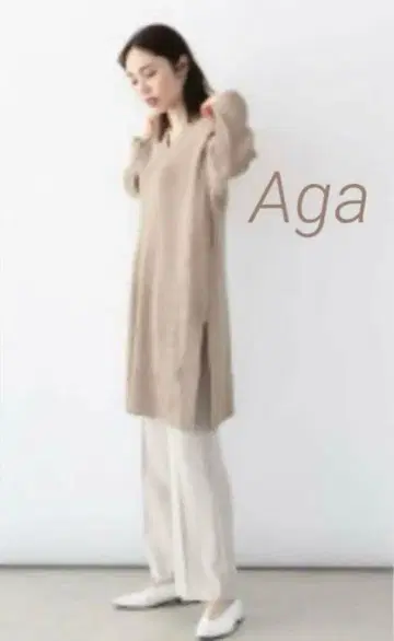 야마다야 Aga 아가 튜닉 스웨터 베이지 사이드 슬릿