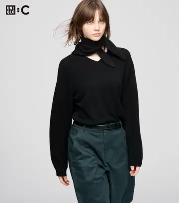 UNIQLO 캐시미어 릴랙스 V넥 스웨터 스카프 포함 XL