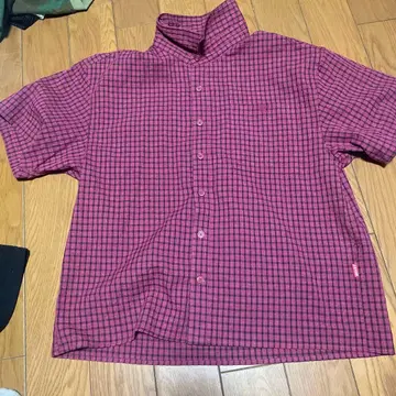 BELVET 체크 무늬 반팔 셔츠 RED