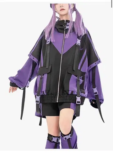 천사계 패션 서브컬쳐 병약미 다크미 보라색과 블랙의 후드티