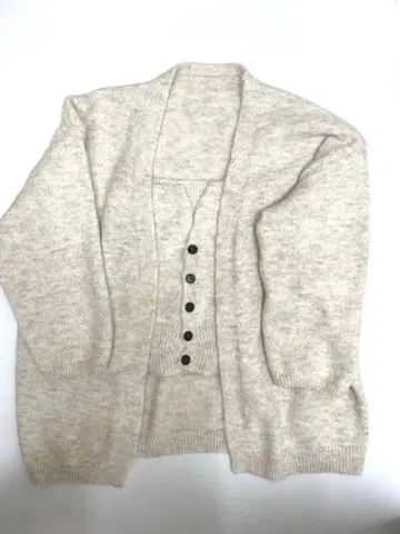 베이지 니트 가디건 긴팔 튜브탑 세트