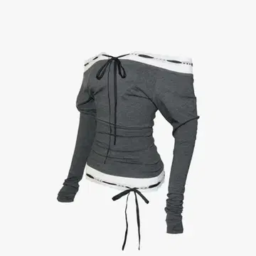 S lace trim off shoulder tops Gray