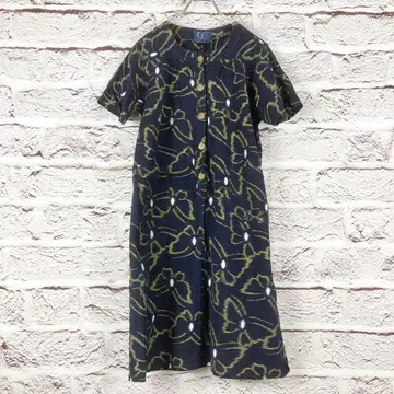 z2471: 네이비 나염 미인 롱 원피스 둥근넥 네이비 나염 M