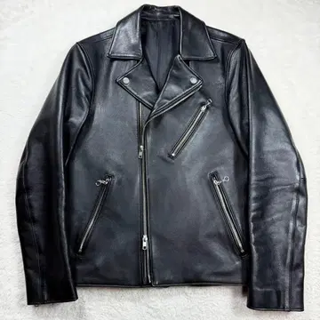 LIDNM 블랙 가죽 더블 라이더 자켓 L