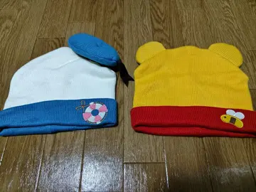도널드 덕 & 푸우 귀도리 모자 세트