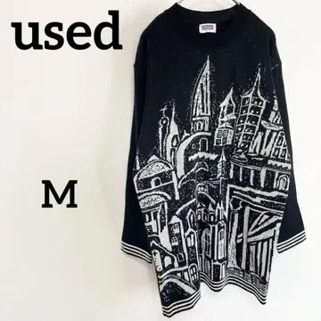 used 구제 의류 니트 스웨터 블랙 그래픽 디자인 빈티지 코디