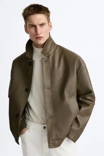 ZARA 자라 인조 가죽 스퀘어 컷 핏 자켓 L
