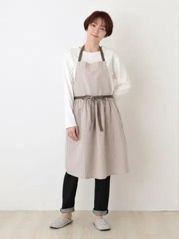 [택 포함] 면린넨 샴브레이 에이프런 AfternoonTea