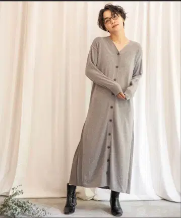플리츠 도킹 3way 니트 원피스/롱 가디건 그레이