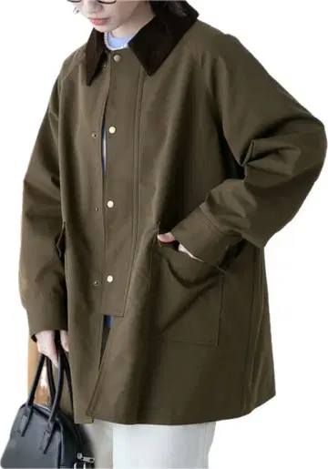 BONLECILL 래글런 슬리브 옷깃 코듀로이 오버 헌팅 자켓