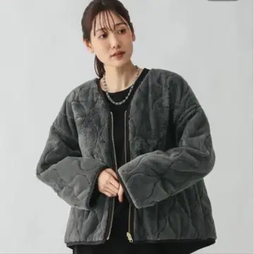 리버서블 퍼 퀼트 블루종 M 차콜