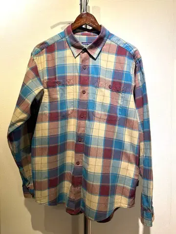 Patagonia 코튼 셔츠 체크 터콰이즈 x 베이지 x 와인 레드