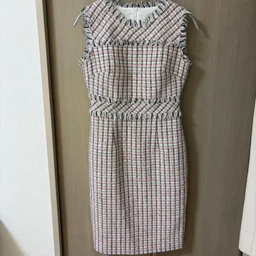 프린지 체크 타이트 핑크 드레스